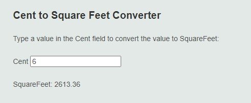 6 Cent to Square Feet Converter