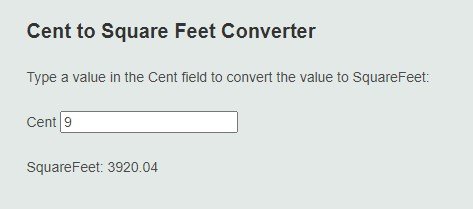 9 Cent to Square Feet Converter